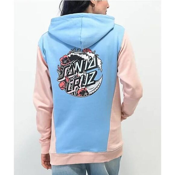 Santa Cruz Skateboards Wave Poppy Splice Light Blue & Blush Hoodie - Picture 1 of 7